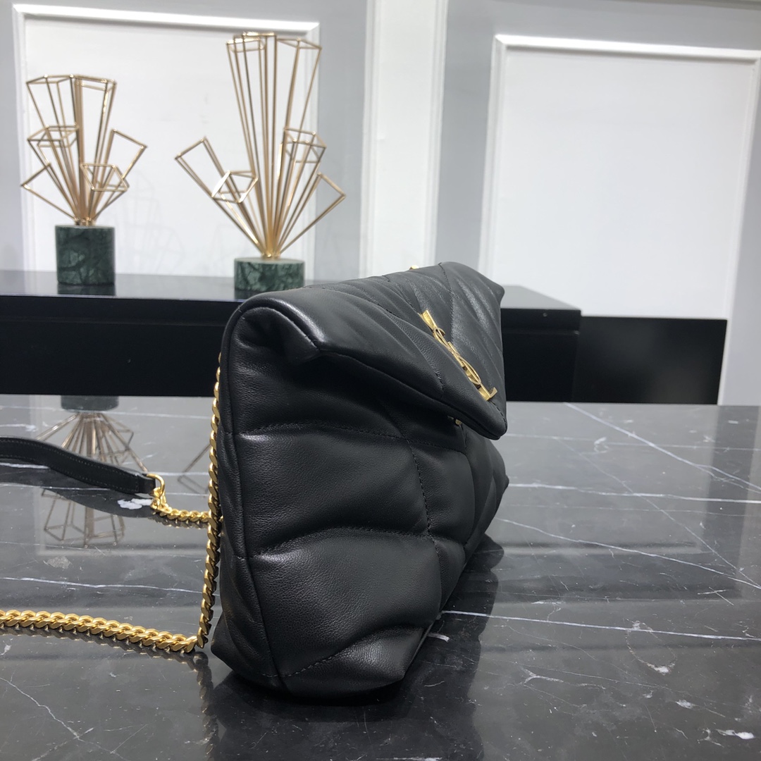 Saint Laurent Loulou Puffer Toy Lambskin Shoulder Bag Handbag Black 759337 Gold